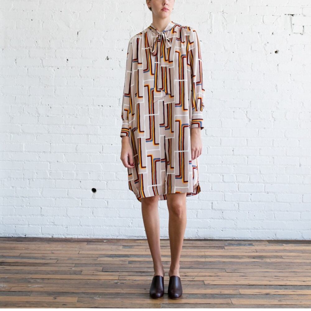 Rachel Comey Upland Dress 100% Silk Rainbow Print Tunic Shirt Dress Size 2 EUC